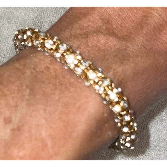 Anne Klein Gold-Tone Bracelet with Rhinestones - Elegant Statement Piece - EUC - Picture 3 of 6